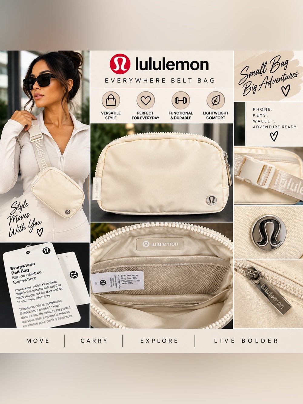 lululemon athletica Everywhere Belt Bag — Cream